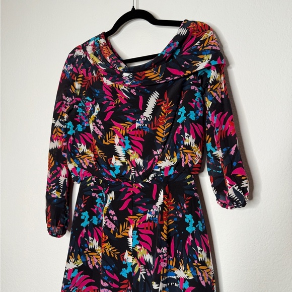 SALONI Lexi Floral Silk Asymmetrical Dress Vibrant Multicolored Size 4 - Picture 6 of 10